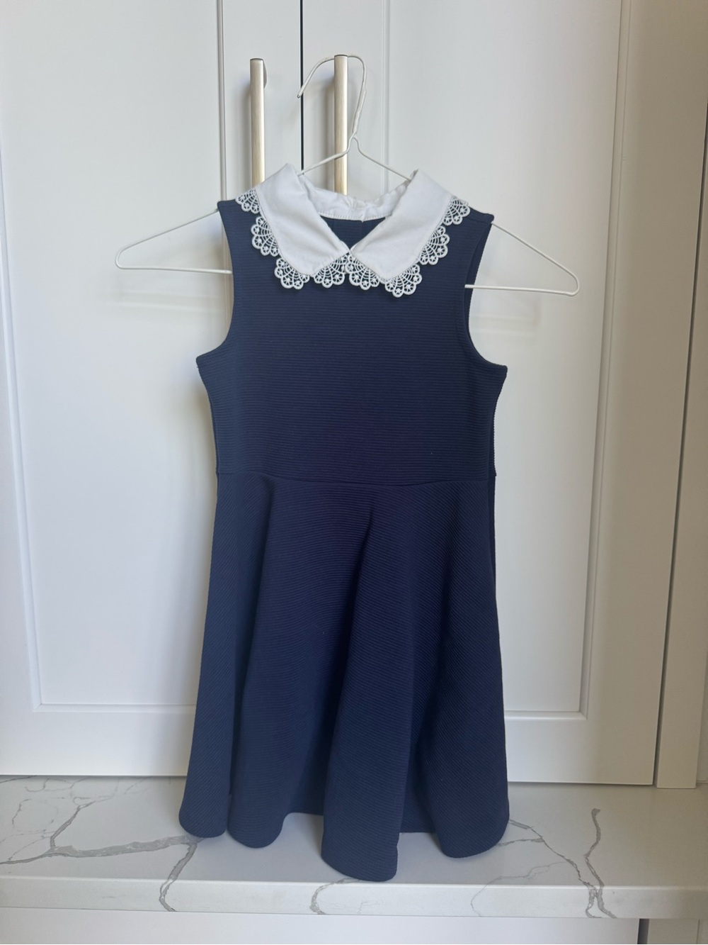 Janie & Jack Navy Sleeveless Dress with White Lace Collar for Girls